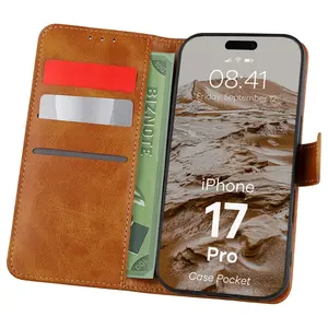 Etui z klapką Bizon Case Pocket do Apple iPhone 17 Pro brązowe