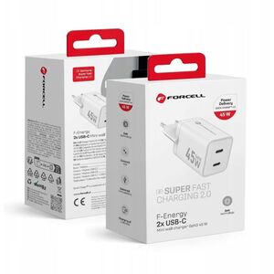 Ładowarka sieciowa do telefonu Forcell F-Energy Mini GaN III 2 x USB C PD QC4.0 45W VT-36B biała