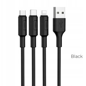 Kabel 3w1 USB A do Lightning / Micro USB / USB C Hoco 2A 1 m X25 czarny