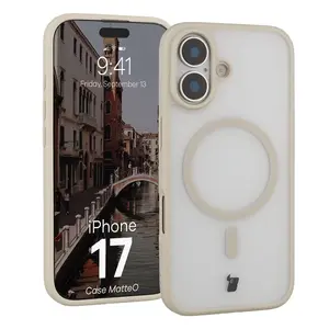 Etui z pierścieniem magnetycznym Bizon Case MatteO do Apple iPhone 17 przydymione-beżowe