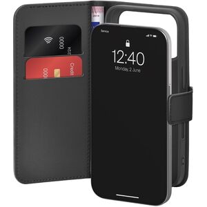 Etui Puro Wallet Stand na iPhone 17 Pro Max z ekoskóry, z klapką, portfelem i funkcją podstawki - czarne
