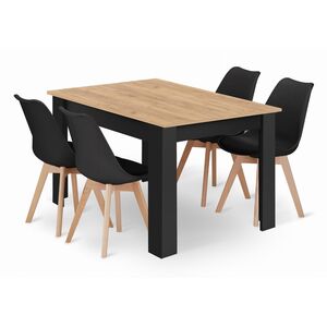 Stół NP 120x80 Artisan nogi czarne + 4 krzesła MARK czarne nogi naturalne