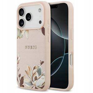 Etui Guess Grained Flowers Classic Logo MagSafe do iPhone 17 Pro różowy