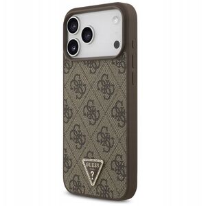 Etui Guess Leather 4G Triangle Strass MagSafe do iPhone 17 Pro Max brązowy