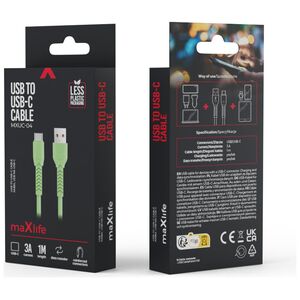 Maxlife MXUC-04 cable USB - USB-C 1,0 m 3A green 5900495875228
