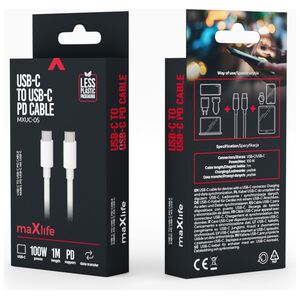 Maxlife MXUC-05 cable USB-C - USB-C 1,0 m 100W white 5900495985200