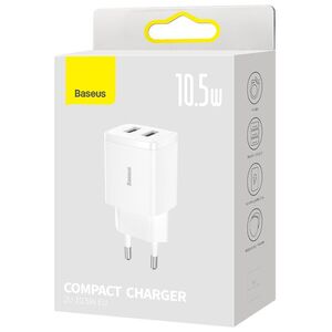 Baseus Compact Quick Charger, 2x USB, 10.5W (white)
