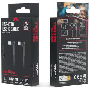 Maxlife MXUC-09 γωνιακό καλώδιο USB-C - USB-C 1,0 μ 60W μαύρο 5900495092656
