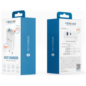 Forever TC-07-30AC PD QC charger 1x USB-C 1x USB 30W white 5900495139351