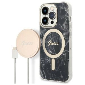 Guess set case + charger for iPhone 14 Pro Max 6,7" GUBPP14XHMEACSK black hard case Marble MagSafe 3666339103149