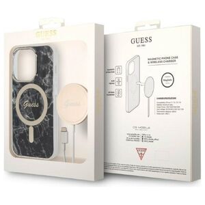 Guess set case + charger for iPhone 14 Pro Max 6,7" GUBPP14XHMEACSK black hard case Marble MagSafe 3666339103149