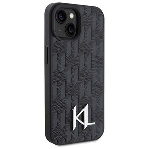 Original Case APPLE IPHONE 15 Karl Lagerfeld Hardcase Leather Monogram Hot Stamp Metal Logo (KLHCP15SPKLPKLK) black