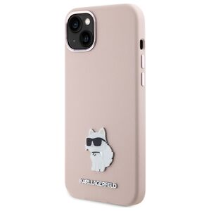 Original Case APPLE IPHONE 15 PLUS Karl Lagerfeld Silicone Choupette Metal Pin (KLHCP15MSMHCNPP) pink