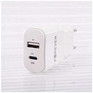 Forever TC-01-20AC PD QC charger 1x USB-C 1x USB 20W white + USB-C - Lightning cable 20W 5907457738584