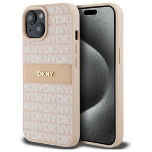 Original Case IPHONE 13 / 14 / 15 DKNY Hardcase Leather Mono Stripe & Metal Logo (DKHCP15SPRTHSLP) pink