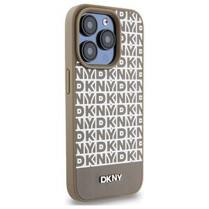 Original Case APPLE IPHONE 15 PRO MAX DKNY Hardcase Leather Printed Pattern Metal Logo MagSafe (DKHMP15XPSOSPW) brown