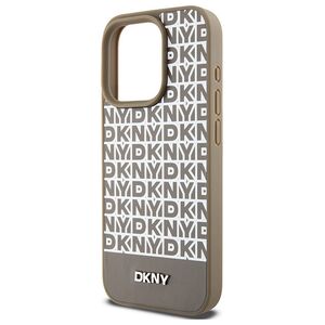 Original Case APPLE IPHONE 15 PRO MAX DKNY Hardcase Leather Printed Pattern Metal Logo MagSafe (DKHMP15XPSOSPW) brown
