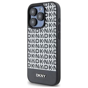 Original Case APPLE IPHONE 15 PRO MAX DKNY Hardcase Leather Printed Pattern Metal Logo MagSafe (DKHMP15XPSOSPK) black