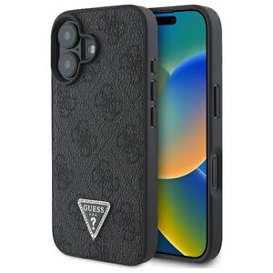 Guess case for iPhone 16 6,1" GUHCP16SP4TDPK Leather 4G Triangle Strass black MagSafe 3666339327361