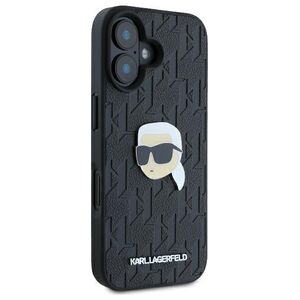 Original Case IPHONE 16 Karl Lagerfeld Hardcase Saffiano Monogram Karl Head Pin (KLHCP16SPGKLKIPK) black