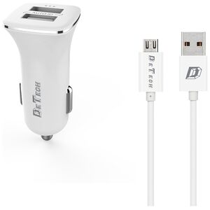 Φορτιστής αυτοκινήτου DeTech, DE-C01M, 5V/2.4A, 12/24V, Με Micro USB καλώδιο, 2 x USB, Λευκο - 14124
