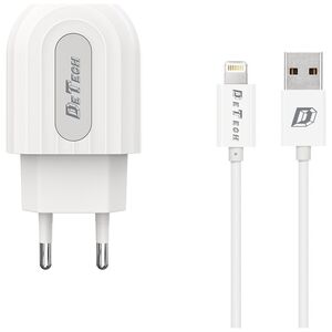 Φορτιστής δικτύου, DeTech, DE-28i, 5V/2.4A, 220V, Universal, 1 x USB, καλώδιο Lightning, 1.0m, λευκό - 14134