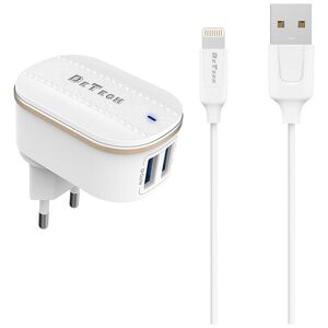 Φορτιστής δικτύου, DeTech, DE-15i, 5V/3.1A, 220V, Universal, 2 x USB, καλώδιο Lightning, 1.0m, λευκό - 40097