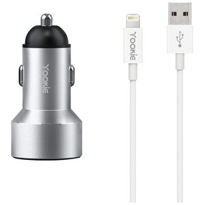 Φορτιστής αυτοκινήτου Yookie PC3, 5V/2.4A, 12/24V, Με Lightning καλώδιο, 2 x USB, Διαφορετικα χρωματα - 40141
