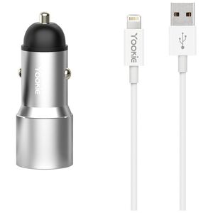 Φορτιστή αυτοκινήτου Yookie PC4, Quick Charge 3.0, 2xUSB, με καλώδιο Lightning, Διαφορετικα χρωματα - 40144