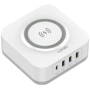 Ασύρματο φορτιστή LDNIO, 32W, Qi, 1 x Type-C F, 3 x USB F, PD, QC, PPS, Λευκο - 40294