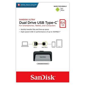 USB 3.1 Flash Disk SanDisk Dual Drive USB C 64GB 150 MB/s Ασημί 619659142056 619659142056 έως και 12 άτοκες δόσεις