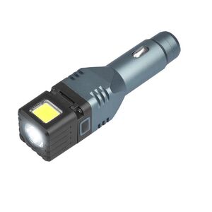 4in1 ALU 1-LED 250lm + COB 300lm car flashlight, 1500mAh battery, 2.1A USB charger, glass hammer, magnet, with hinge