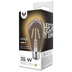 LED Bulb Filament E27 ST64 4W 230V 2200K 400lm COG gold Forever Light