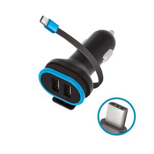 Forever CC-02 car charger 2x USB 3A black with USB-C cable 0,2 m 5900495647146