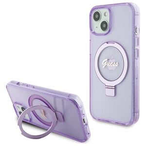 Guess case for iPhone 15 Plus 6,7&quot; GUHMP15MHRSGSU purple HC RING STAND MAGSAFE SCRIPT LOGO GLITTER 3666339156756