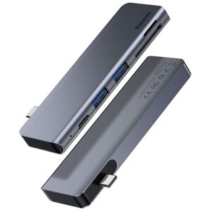 USB hub Baseus Harmonica, 5 Port, Type-C to 2xUSB 3.0, PD, TF, Micro SD, Gray - 12078 έως 12 άτοκες Δόσεις