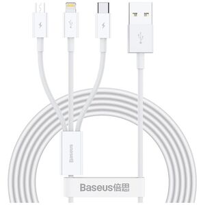 Charging cable Baseus Superior, 3in1, Micro USB, Lightning, Type-C, 1.0m, White - 40438 έως 12 άτοκες Δόσεις