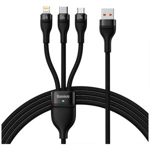 Charging cable Baseus Flash, 3in1, Micro USB, Lightning, Type-C, 66W, 1.2m, Black - 40492 έως 12 άτοκες Δόσεις