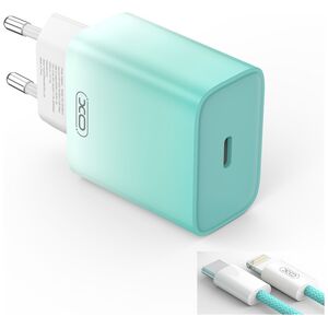 XO wall charger CE18 PD 30W 1x USB-C blue-white + cable USB-C - Lightning 6920680851737