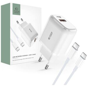 Wall Charger 20W USB QC3.0 + USB-C PD + Cable USB-C - USB-C Tech-Protect C20W white 9490713930373