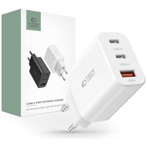 Wall Charger 30W 2x PD USB-C + QC3.0 USB Tech-Protect C30W white 9490713935262