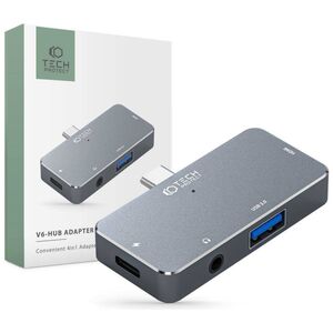 Adapter HUB 4in1 SB-C - USB + USB-C + HDMI + AUX Minijack 3.5mm Tech-Protect V6 grey 9490713931585