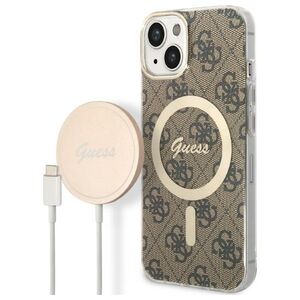 Guess set case + charger for iPhone 14 Plus 6,7&quot; GUBPP14MH4EACSW brown hard case 4G Print MagSafe 3666339102906