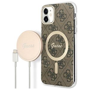 Guess set case + charger for iPhone 11 6,1&quot; GUBPN61H4EACSW brown hard case 4G Print MagSafe 3666339103385