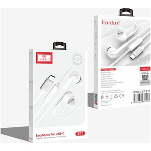 Earphones Earldom ET-E71, Type-C, Microphone, White - 20751 έως 12 άτοκες Δόσεις