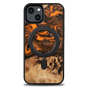 Wood and resin case for iPhone 15 MagSafe Bewood Unique Orange - orange and black