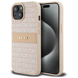 DKNY case for iPhone 15 6,1&quot; DKHCP15SPRTHSLP pink HC PU repeat texture pattern w tonal stripe 3666339260675