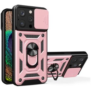 Hybrid Armor Camshield case for iPhone 14 Pro armored case with camera cover pink