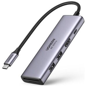 Adapter 5-in-1 UGREEN CM511, Hub USB-C to 2x USB,HDMI, USB-C, TF/SD (Grey) 6957303863846