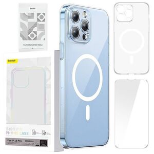 Phone case Baseus Magnetic Crystal Clear for iPhone 13 Pro (transparent) with all-tempered-glass screen protector and cleaning kit 6932172627799